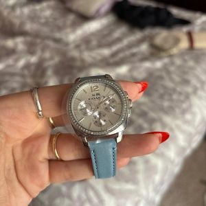 Coach Watch Silver Face Blue Leather Band